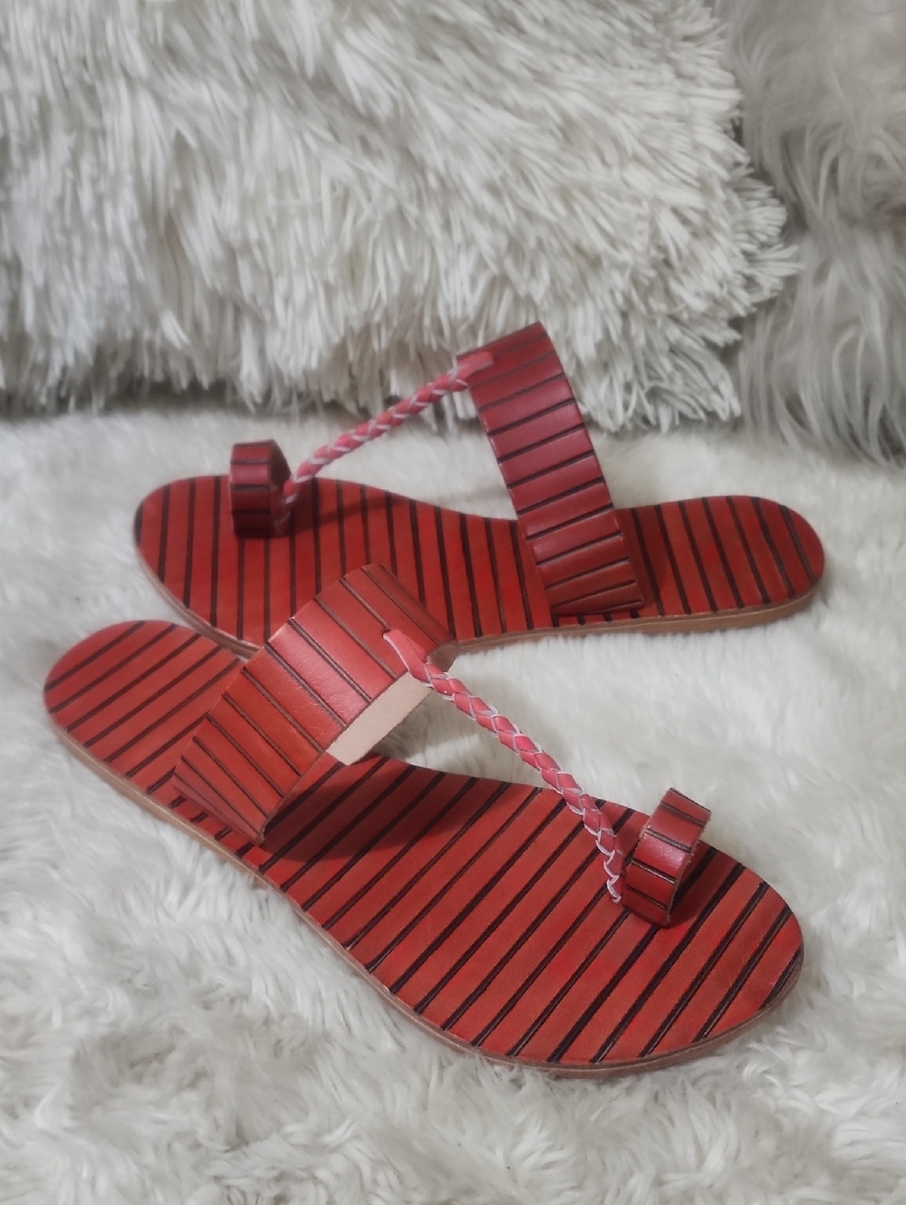 Free People Bora Bora Wos Sandals Flats Red Black Stripe Leather